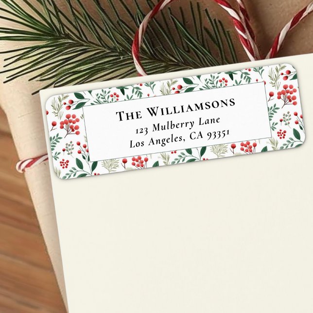 Elegant Red Holly Berry Greenery Return Address Label (Creator Uploaded)