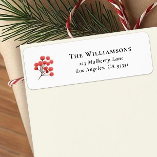Elegant Red Holly Berry Return Address Label