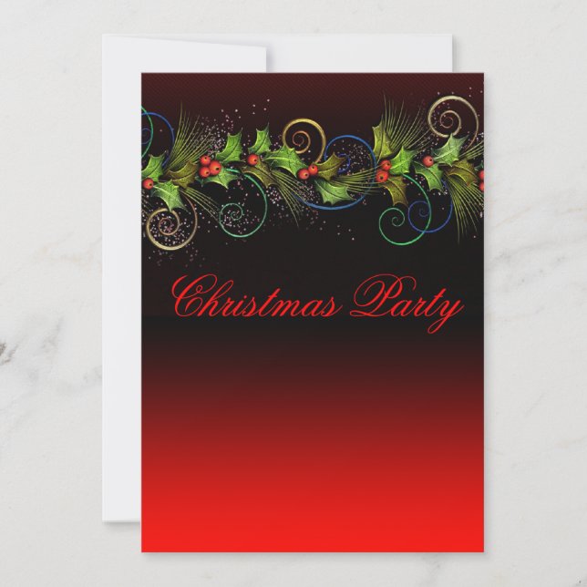 Elegant Red Holly Christmas Party Invitation (Front)