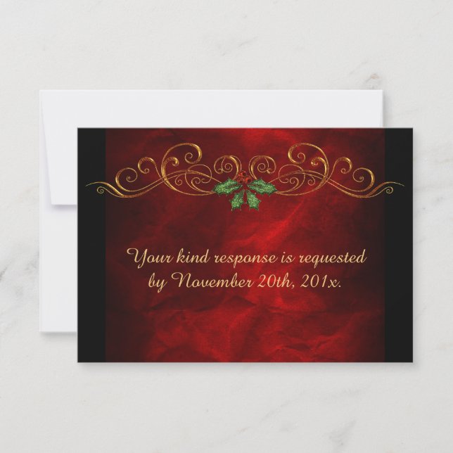 Elegant Red Holly Christmas Wedding RSVP (Front)