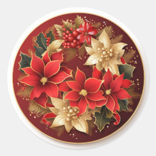 Elegant Red Holly Festive Foliage Classic Round Sticker