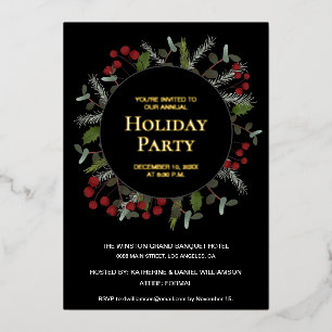 Elegant Red Holly Wreath Corporate Holiday party