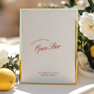Elegant Red & Ivory Open Bar Wedding Sign