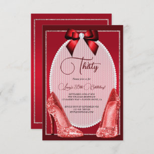Elegant Red Jewel Bow & Stilettos Birthday Invitation