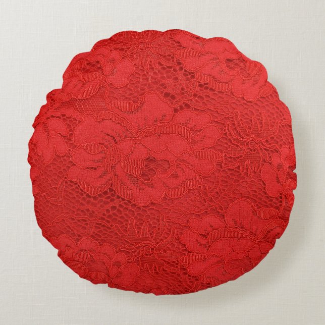 Elegant red lace, seamless texture round cushion (Front)