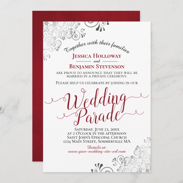 Elegant Red & Lacy Silver Wedding Parade Invitation (Front/Back)