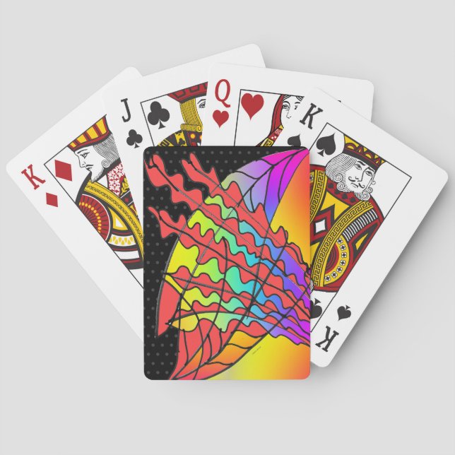 ELEGANT RED LEAF FRONDS PLAYING CARDS (Back)