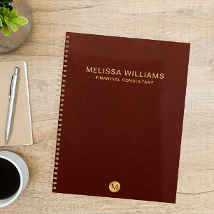 Elegant Red Leather & Gold  Monogram Initial  Planner