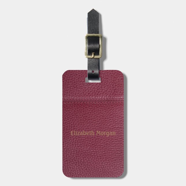 Elegant Red Leather Look Luggage Tag (Front Vertical)
