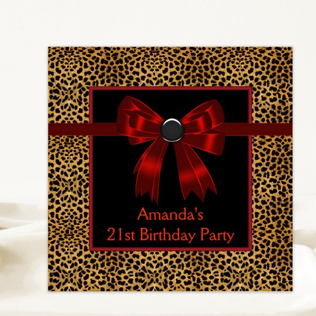 Elegant Red Leopard Birthday Party Invitation (Any number or event elegant red bow leopard invitation. Simply add your text to the front and back.)