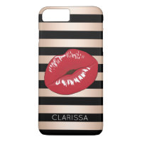 elegant red lips rose gold black stripes pattern