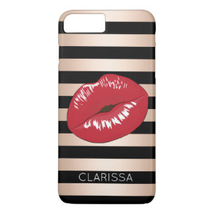 elegant red lips rose gold black stripes pattern iPhone 8 plus/7 plus case