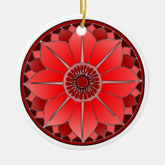 Elegant Red Mandala Ceramic Tree Decoration (Front)