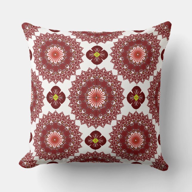 Elegant Red Mandala Geometric Bedroom & Home Texti Cushion (Front)