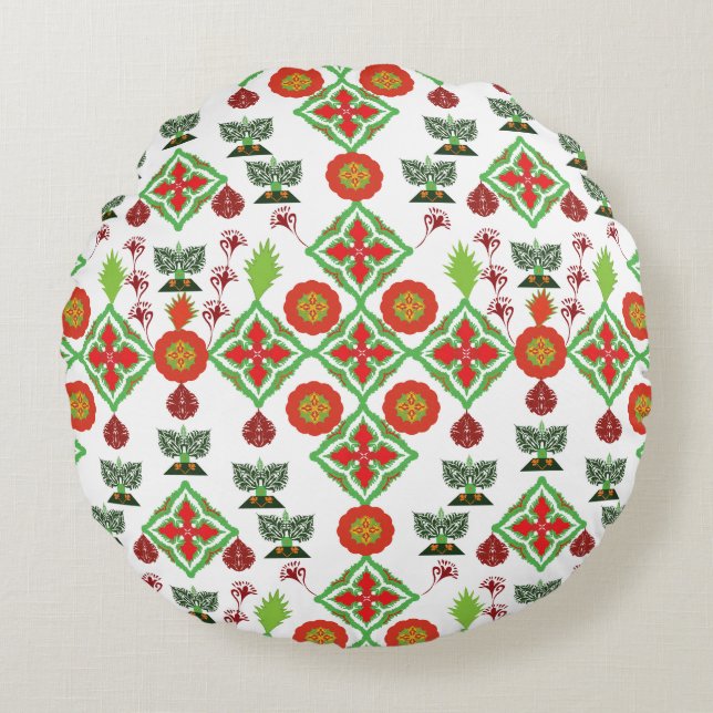 Elegant Red Mandala Geometric Bedroom & Home Texti Round Cushion (Front)