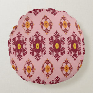 Elegant Red Mandala Geometric Bedroom & Home Texti Round Cushion