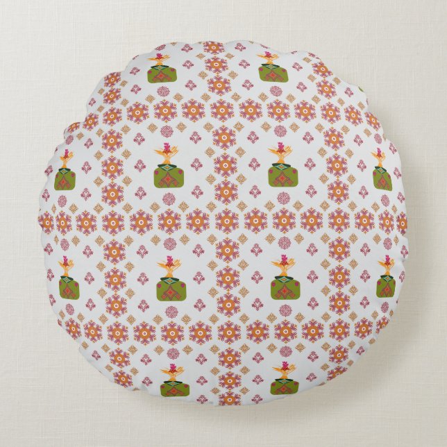 Elegant Red Mandala Geometric Bedroom & Home Texti Round Cushion (Front)