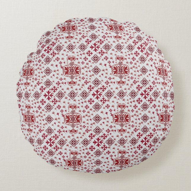 Elegant Red Mandala Geometric Bedroom & Home Texti Round Cushion (Front)