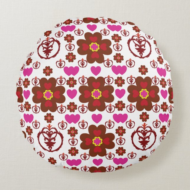 Elegant Red Mandala Geometric Bedroom & Home Texti Round Cushion (Front)