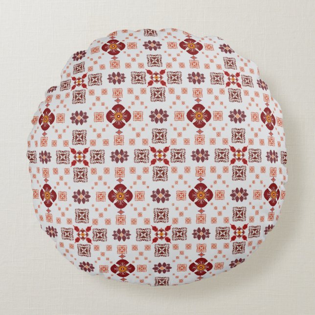 Elegant Red Mandala Geometric Bedroom & Home Texti Round Cushion (Front)