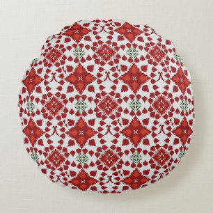 Elegant Red Mandala Geometric Bedroom & Home Texti Round Cushion