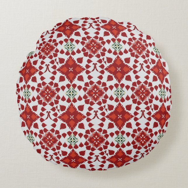 Elegant Red Mandala Geometric Bedroom & Home Texti Round Cushion (Front)