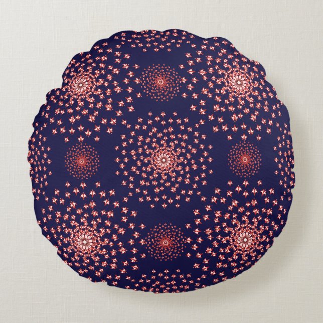 Elegant Red Mandala Geometric Bedroom & Home Texti Round Cushion (Front)