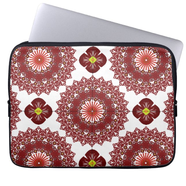 Elegant Red Mandala Pattern Laptop Sleeve – Artist (Front)