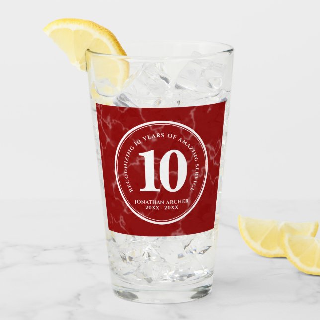 Elegant Red Marble 10 Years Work Anniversary Glass (Front Ice)