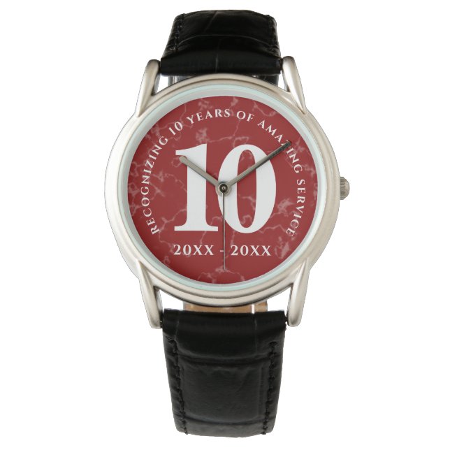 Elegant Red Marble 10 Years Work Anniversary Watch (Front)