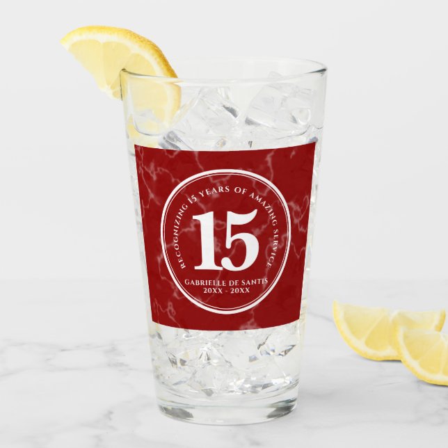 Elegant Red Marble 15 Years Work Anniversary Glass (Front Ice)