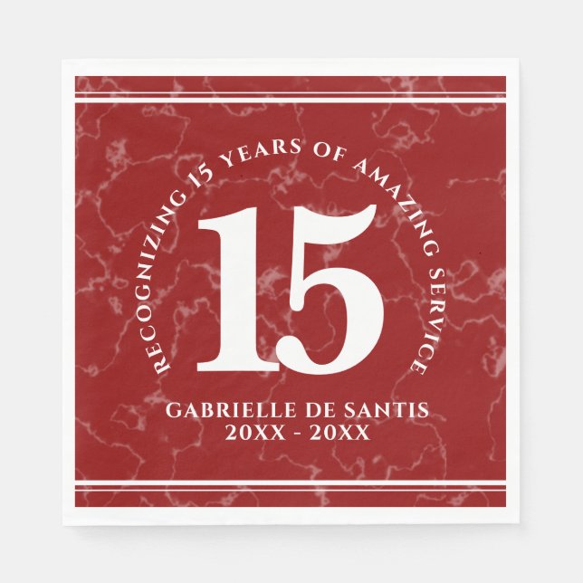 Elegant Red Marble 15 Years Work Anniversary Napkin (Front)