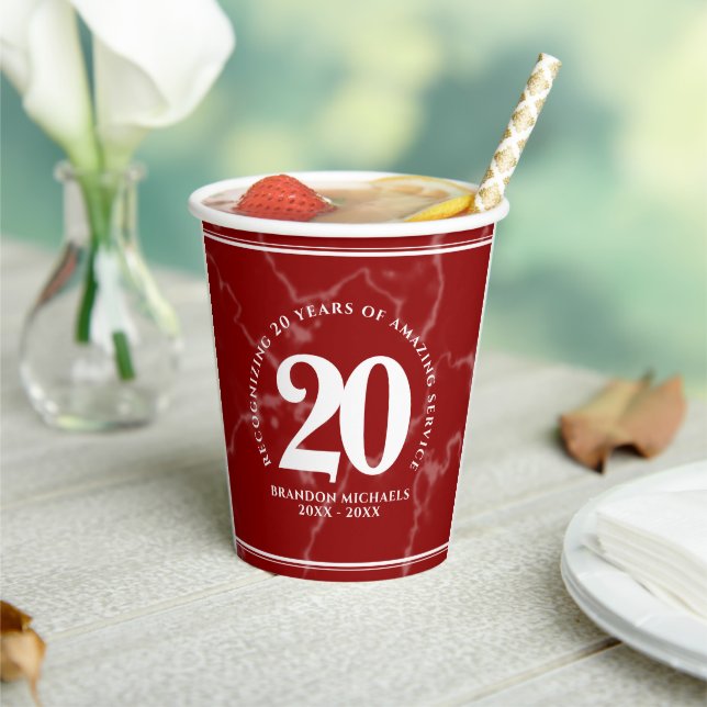 Elegant Red Marble 20 Years Work Anniversary Paper Cups (Insitu)