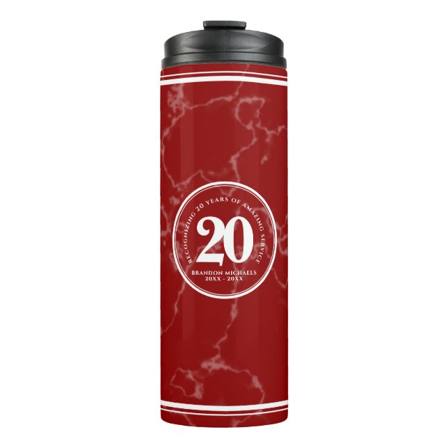 Elegant Red Marble 20 Years Work Anniversary Thermal Tumbler (Front)