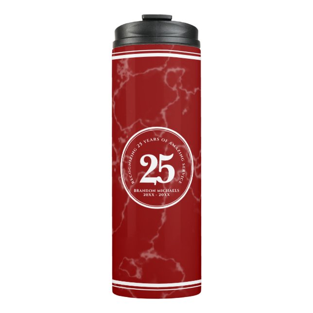 Elegant Red Marble 25 Years Work Anniversary Thermal Tumbler (Front)