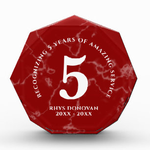 Elegant Red Marble 5 Years Work Anniversary Photo Block
