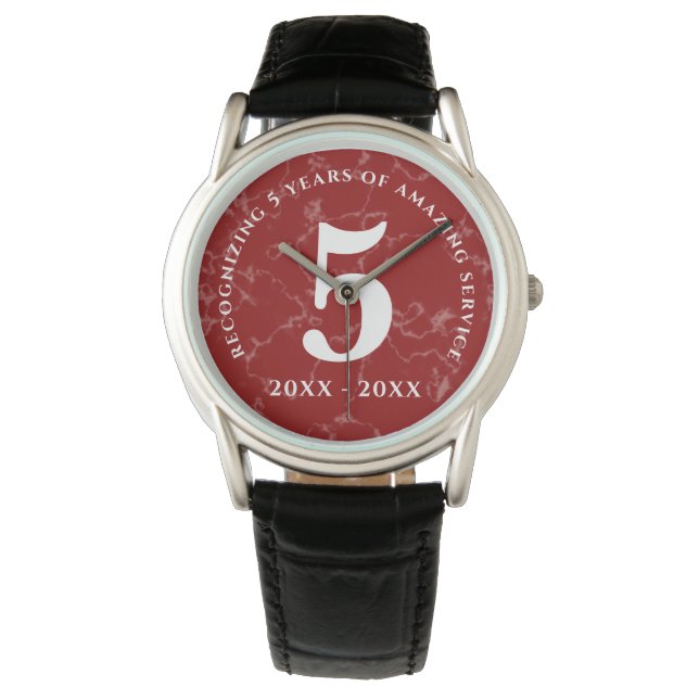 Elegant Red Marble 5 Years Work Anniversary Watch (Front)