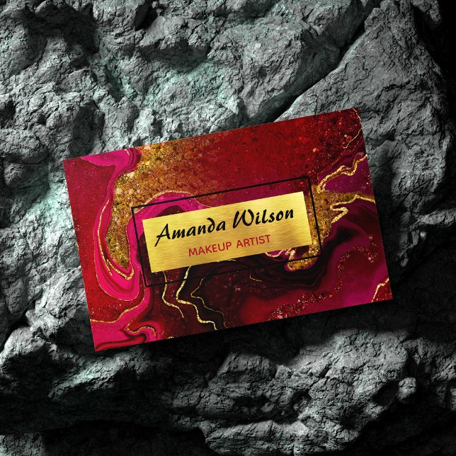 Elegant red marble art faux gold glitter 	Magnetic business card (Creator Uploaded)