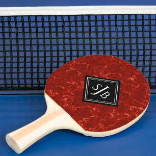 Elegant Red Marble Black Diamond Monogram Ping Pong Paddle