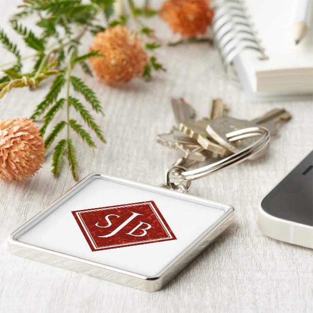 Elegant Red Marble Diamond Monogram Key Ring (Side)