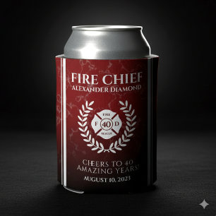 Elegant Red Marble Retiring Firefighter Can Cooler