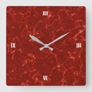Elegant Red Marble with White Veins Square Wall Clock
