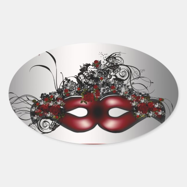 Elegant Red Masquerade Mask Silver Envelope Seal (Front)