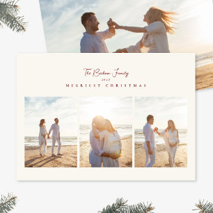 elegant red merriest christmas 3 photo collage holiday card