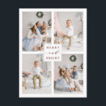 Elegant Red Merry & Bright 4 Photo Holiday  Postcard<br><div class="desc">Simple and elegant holiday photo postcard.  For more advanced customisation of this design,  please click the Customise Further link to change the font,  size,  colour,  etc.</div>