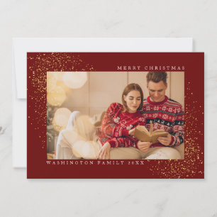 Elegant Red Merry Christmas Gold Glitter Holiday Card