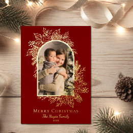 Elegant Red Merry Christmas Photo Foil Holiday Card