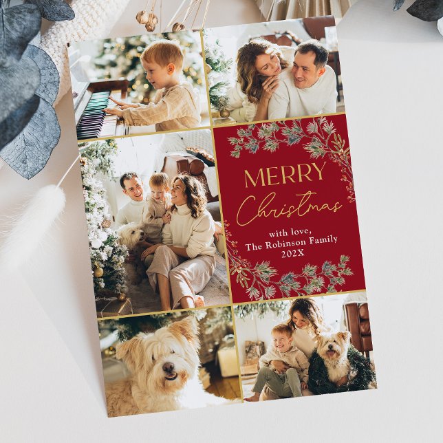 Elegant Red Merry Christmas Photo Holiday Card (Creator Uploaded)