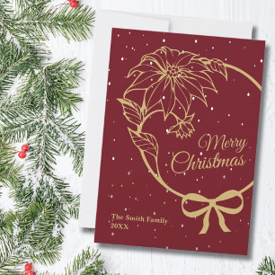 Elegant Red Merry Christmas Poinsettia Flat Holiday Card