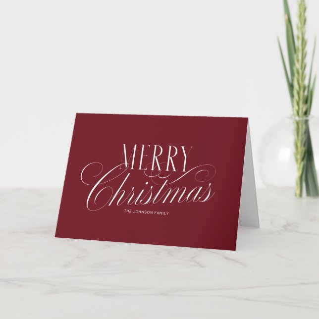 Elegant Red Merry Christmas Script Holiday Card (Front)